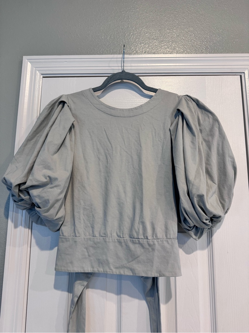 Express Blue Gray Puff Sleeve Tie-Back Top Crop Top Size Large